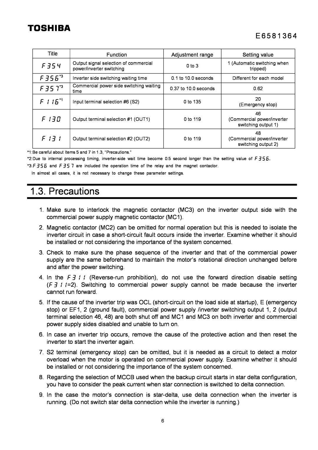 Toshiba VF-PS1, VF-AS1 instruction manual Precautions, , *3, *3, *1, , , E 6 5 8 1 3 6 