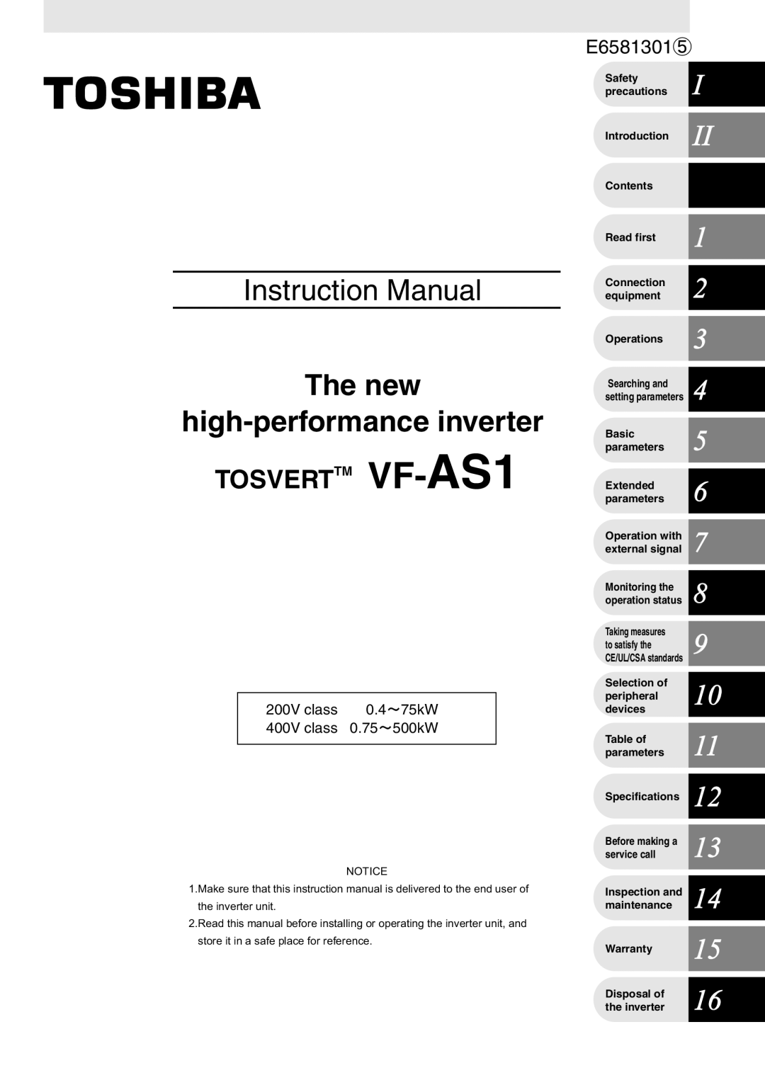 Toshiba VF-AS1 instruction manual New High-performance inverter 