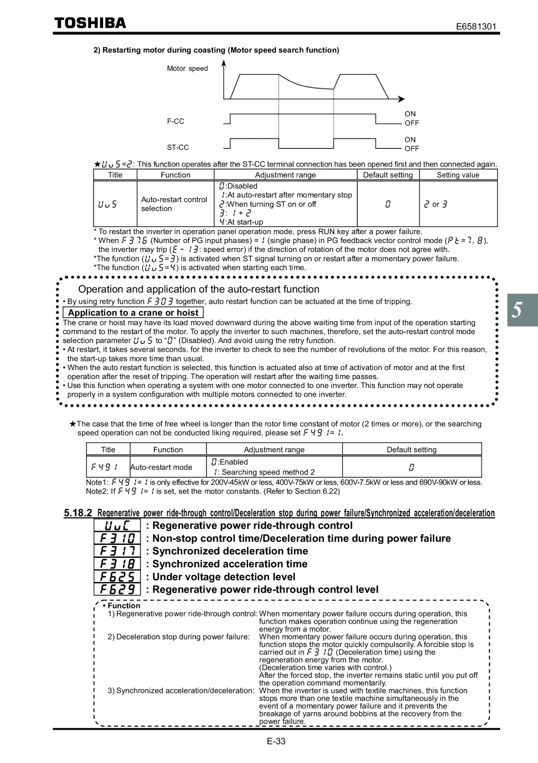 Toshiba VF-AS1 instruction manual Operation and application of the auto-restart function 