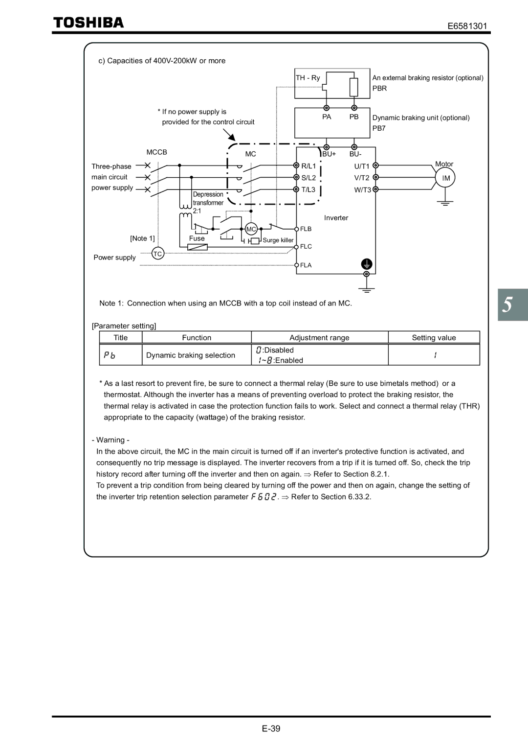 Toshiba VF-AS1 instruction manual Capacities of 400V-200kW or more 