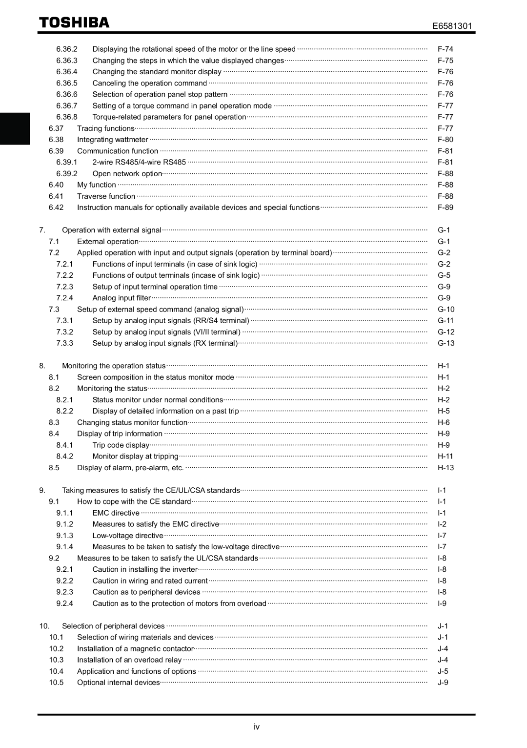 Toshiba VF-AS1 instruction manual 36.2, 36.3, 36.4, 36.5, 36.6, 36.7, 36.8, 39.1, 39.2, 10.1, 10.2, 10.3, 10.4, 10.5 