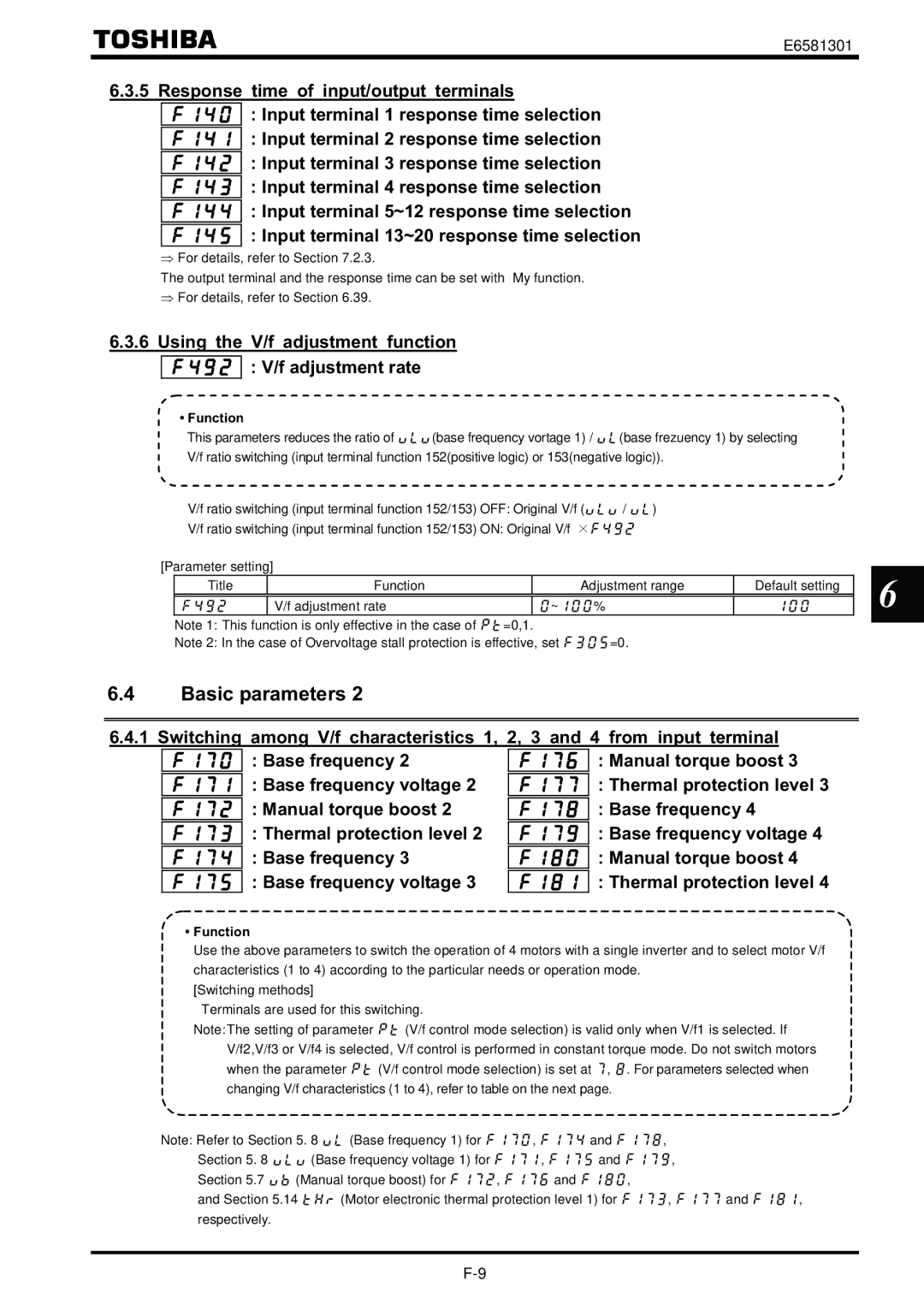 Toshiba VF-AS1 instruction manual Basic parameters, Using the V/f adjustment function Adjustment rate 