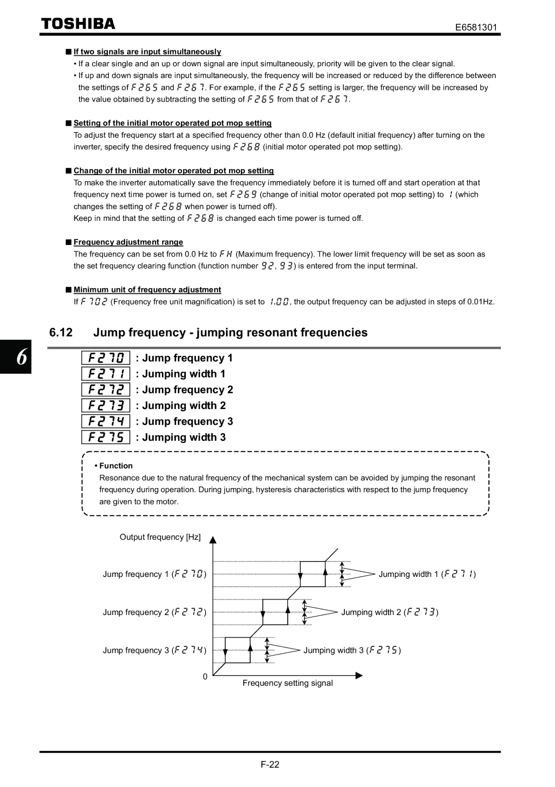 Toshiba VF-AS1 instruction manual Jump frequency jumping resonant frequencies, Jumping width 