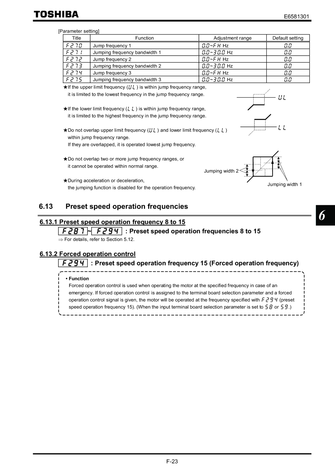 Toshiba VF-AS1 instruction manual Preset speed operation frequencies, Preset speed operation frequency 8 to 