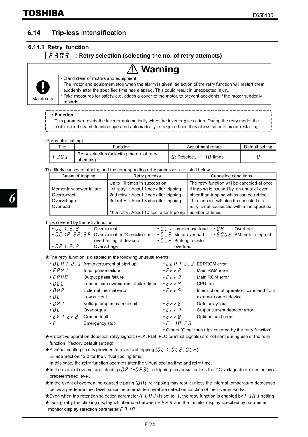 Toshiba VF-AS1 instruction manual Trip-less intensification 