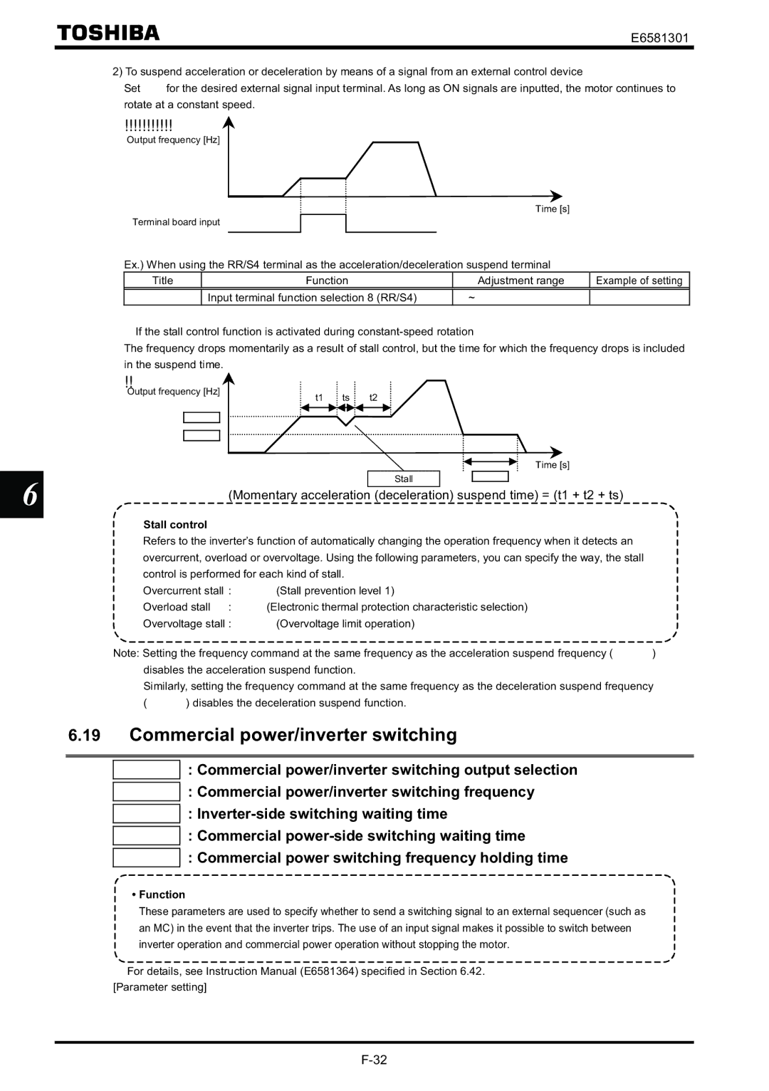 Toshiba VF-AS1 instruction manual Commercial power/inverter switching, Stall control 