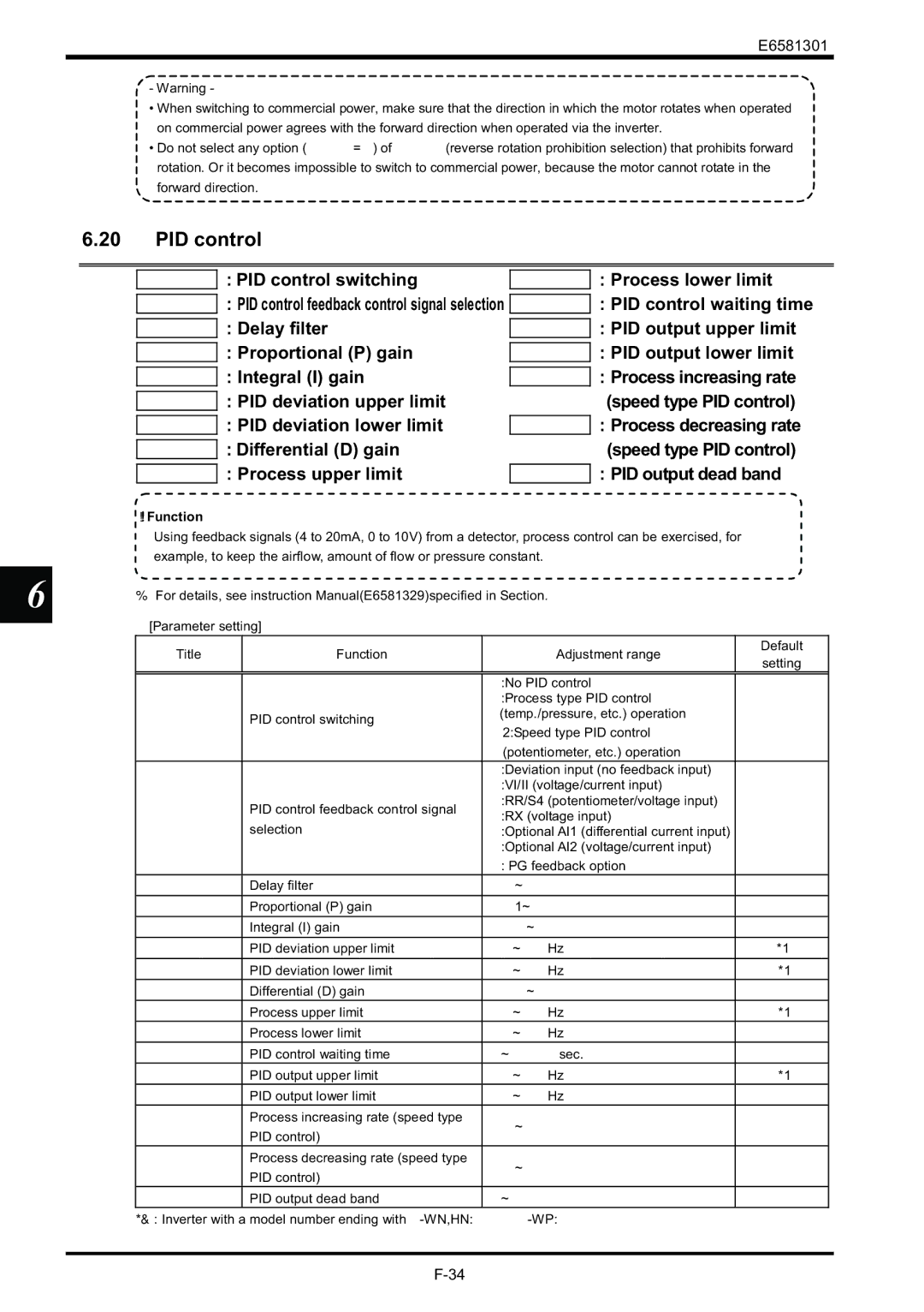 Toshiba VF-AS1 instruction manual PID control switching Process lower limit, Differential D gain 