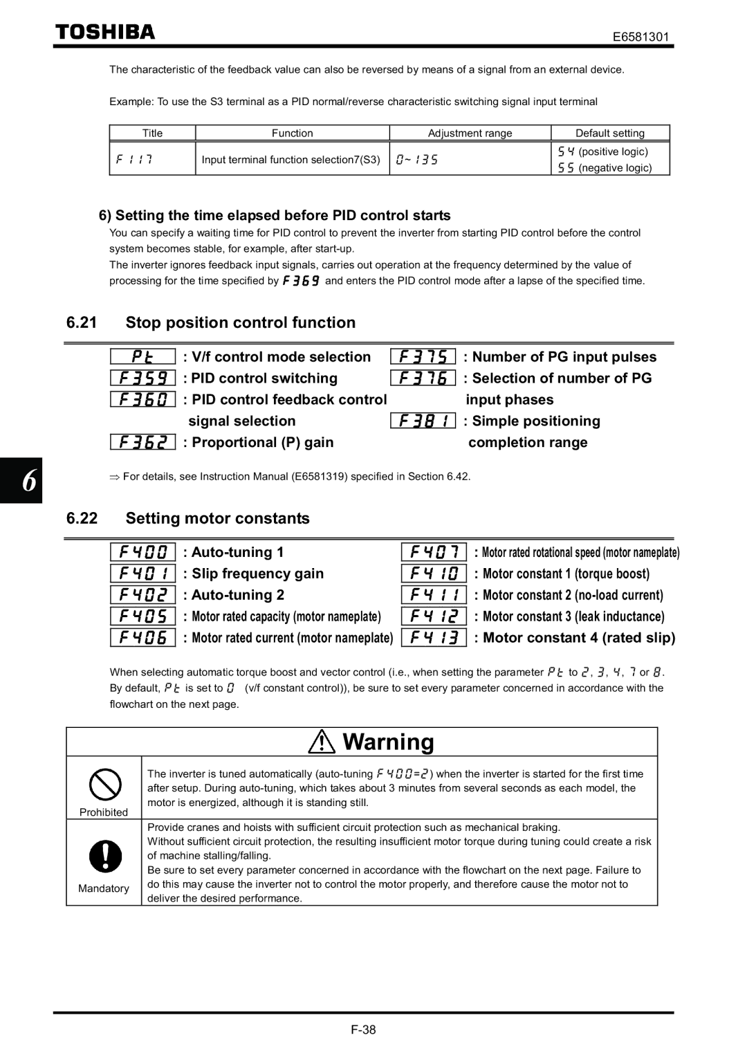 Toshiba VF-AS1 instruction manual Stop position control function, Setting motor constants 