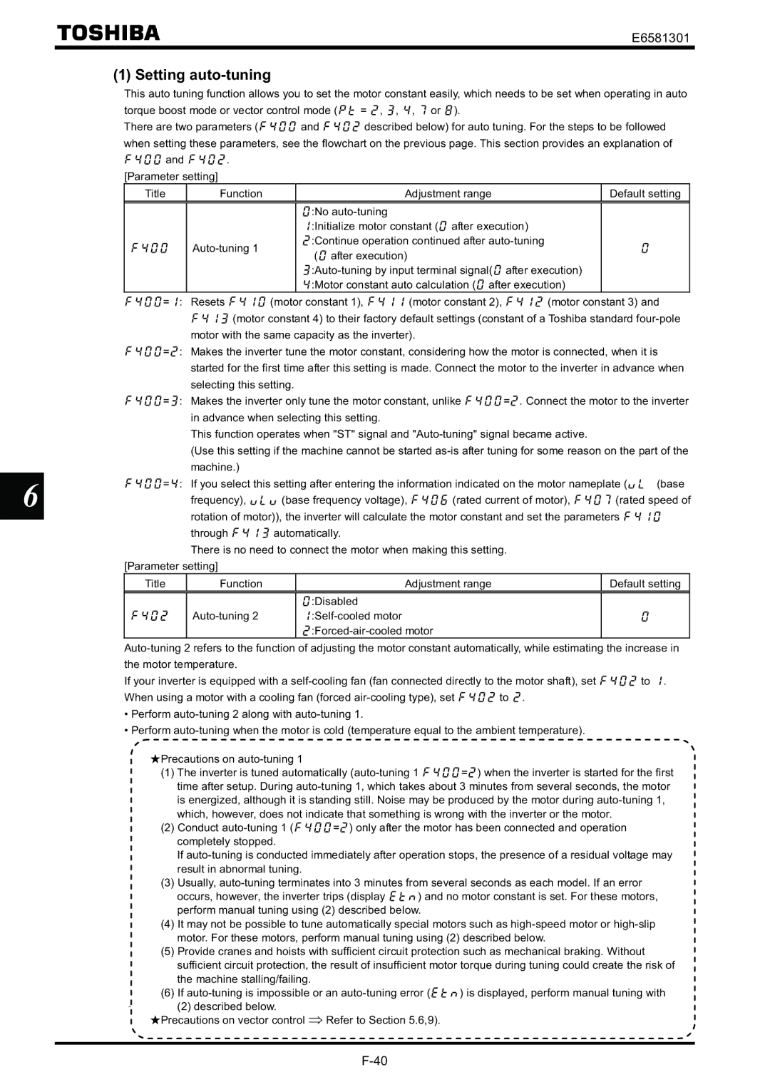 Toshiba VF-AS1 instruction manual Setting auto-tuning 