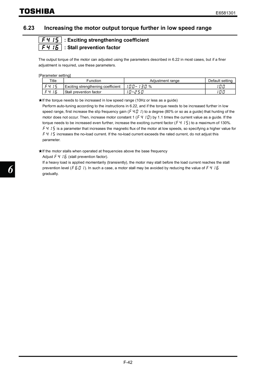 Toshiba VF-AS1 instruction manual Exciting strengthening coefficient Stall prevention factor 