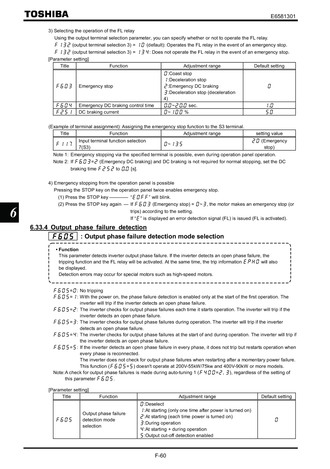 Toshiba VF-AS1 instruction manual Output phase failure detection mode selection 