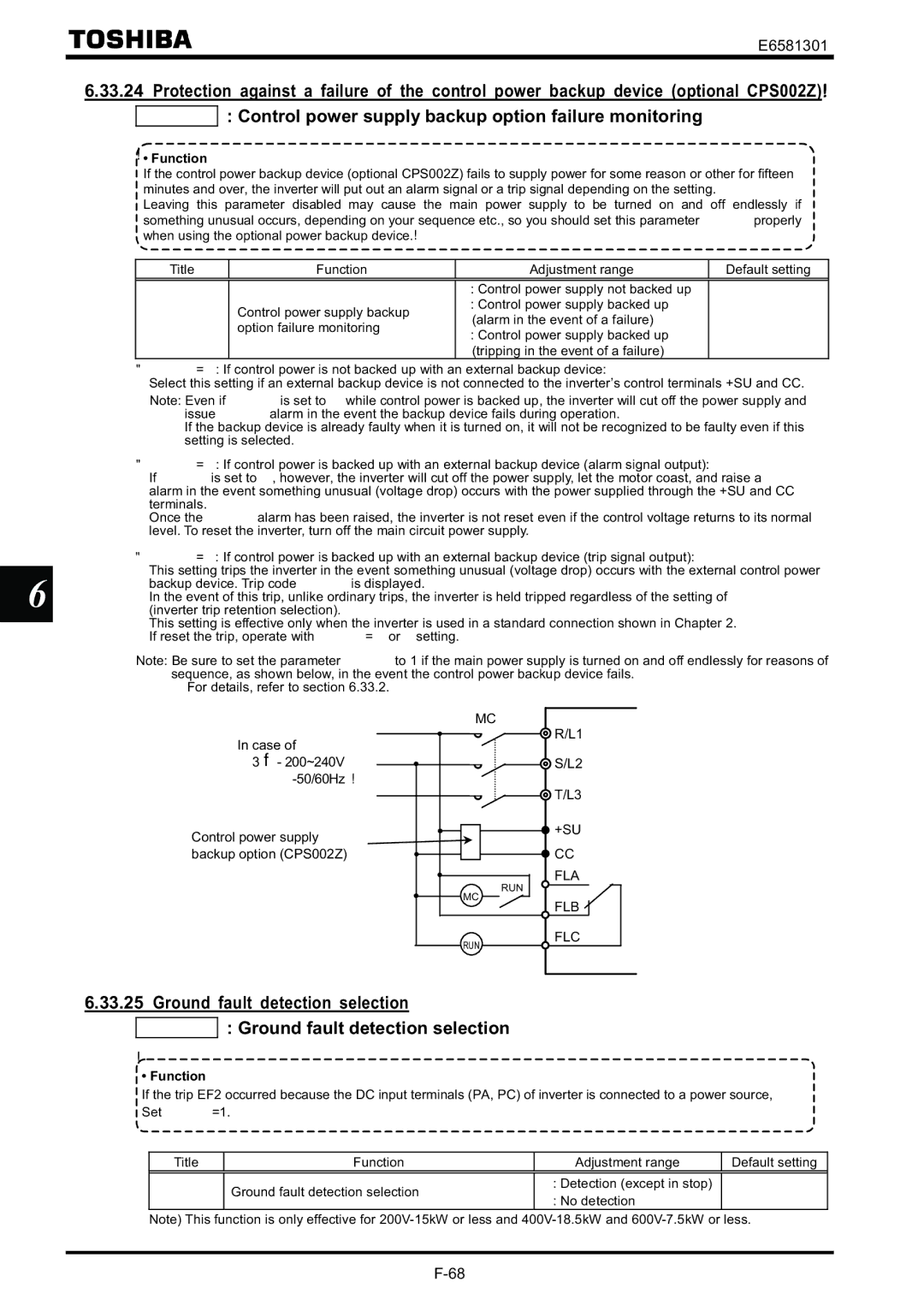 Toshiba VF-AS1 instruction manual Ground fault detection selection, +Su 