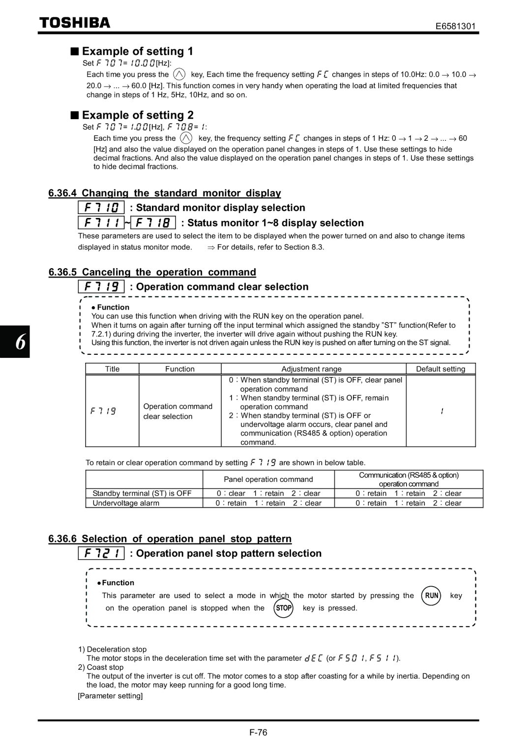 Toshiba VF-AS1 instruction manual Example of setting 