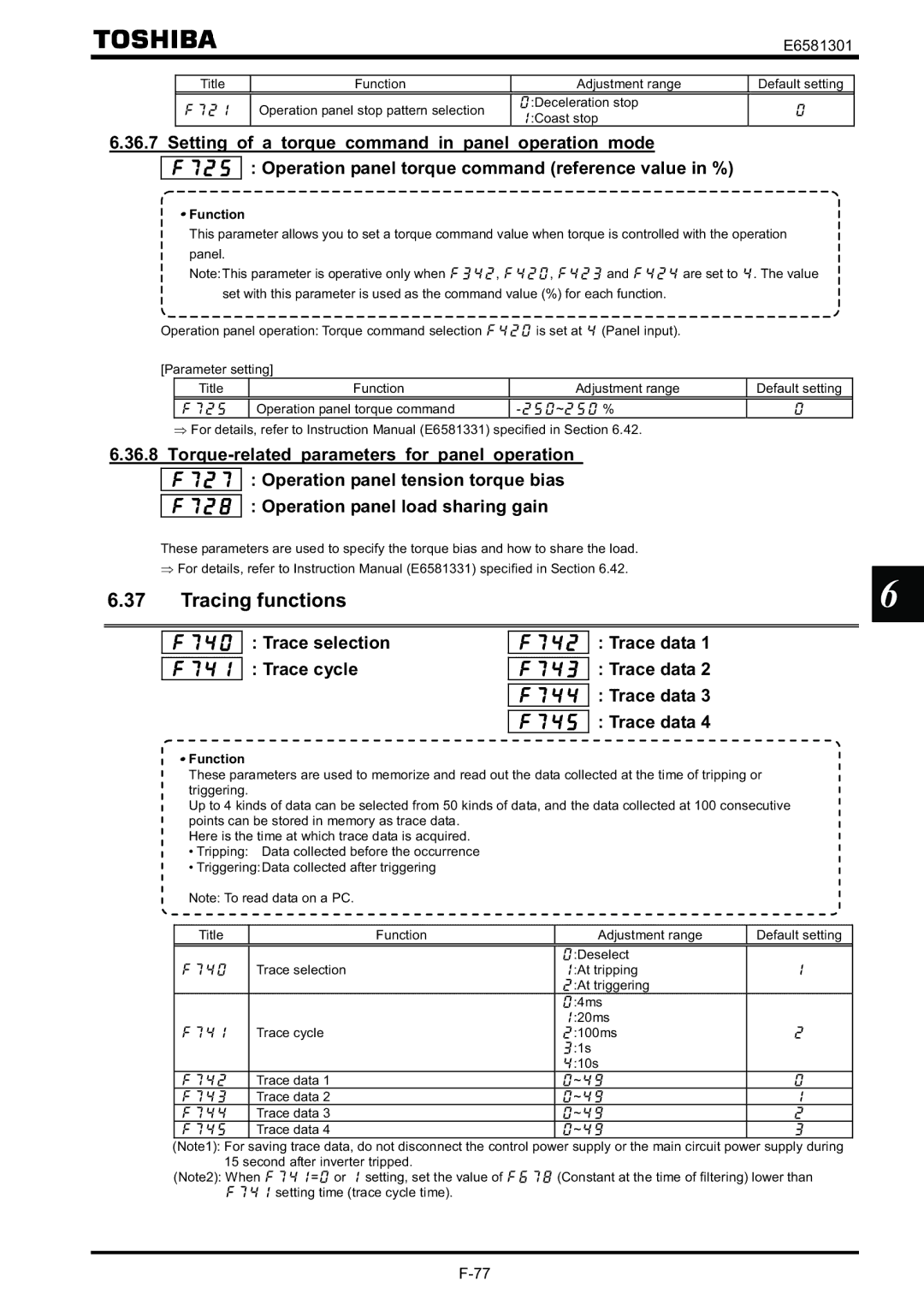 Toshiba VF-AS1 instruction manual Tracing functions, Trace selection Trace cycle Trace data 