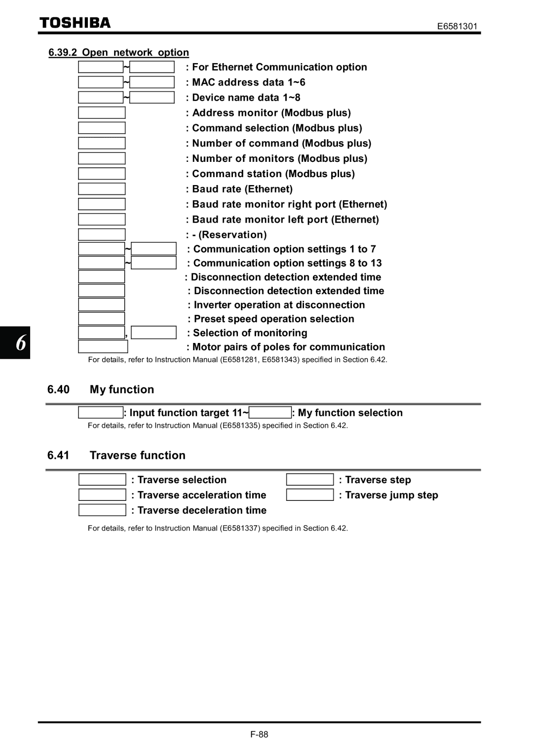 Toshiba VF-AS1 instruction manual Traverse function, Input function target 11~ My function selection 