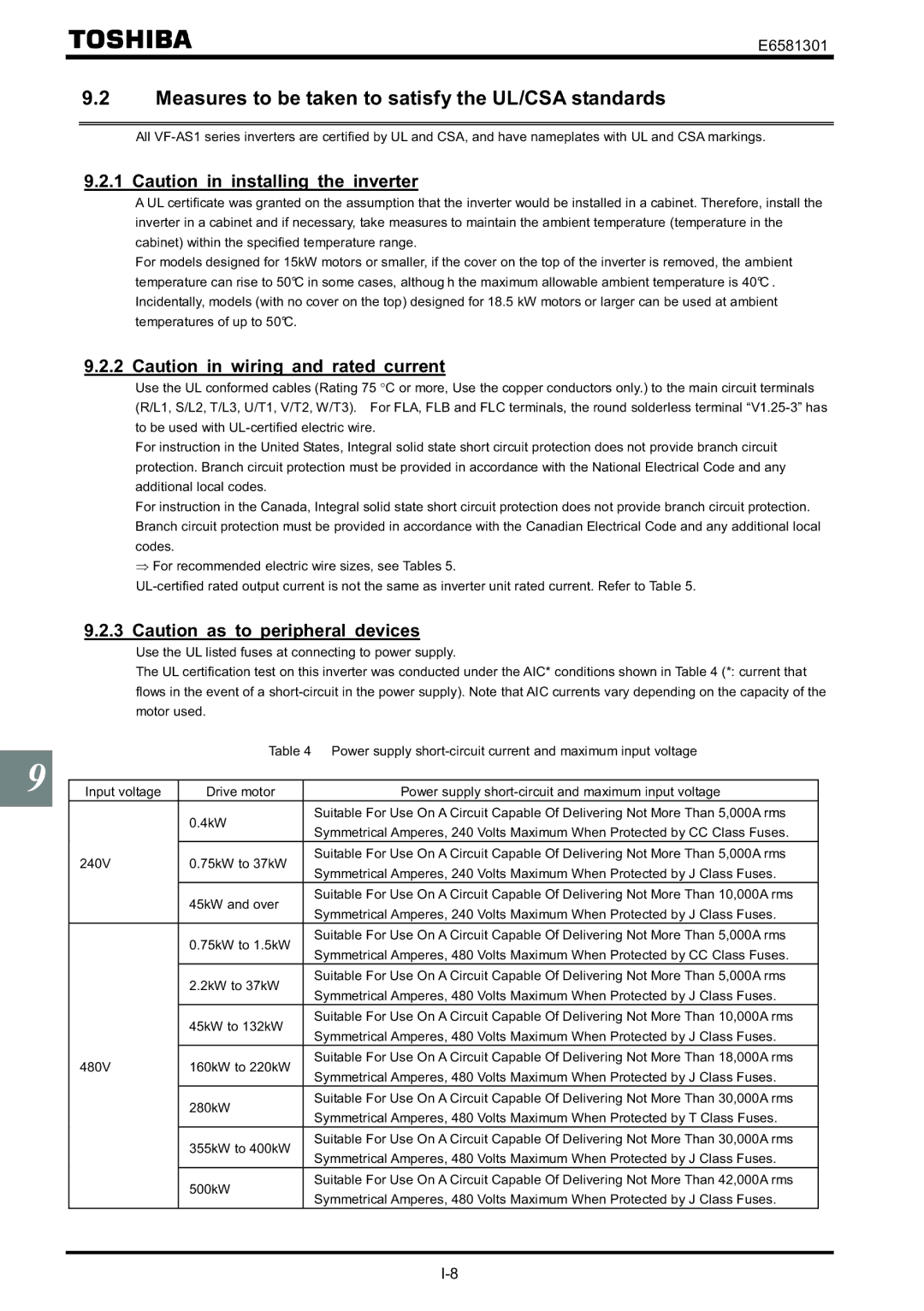 Toshiba VF-AS1 instruction manual Measures to be taken to satisfy the UL/CSA standards 