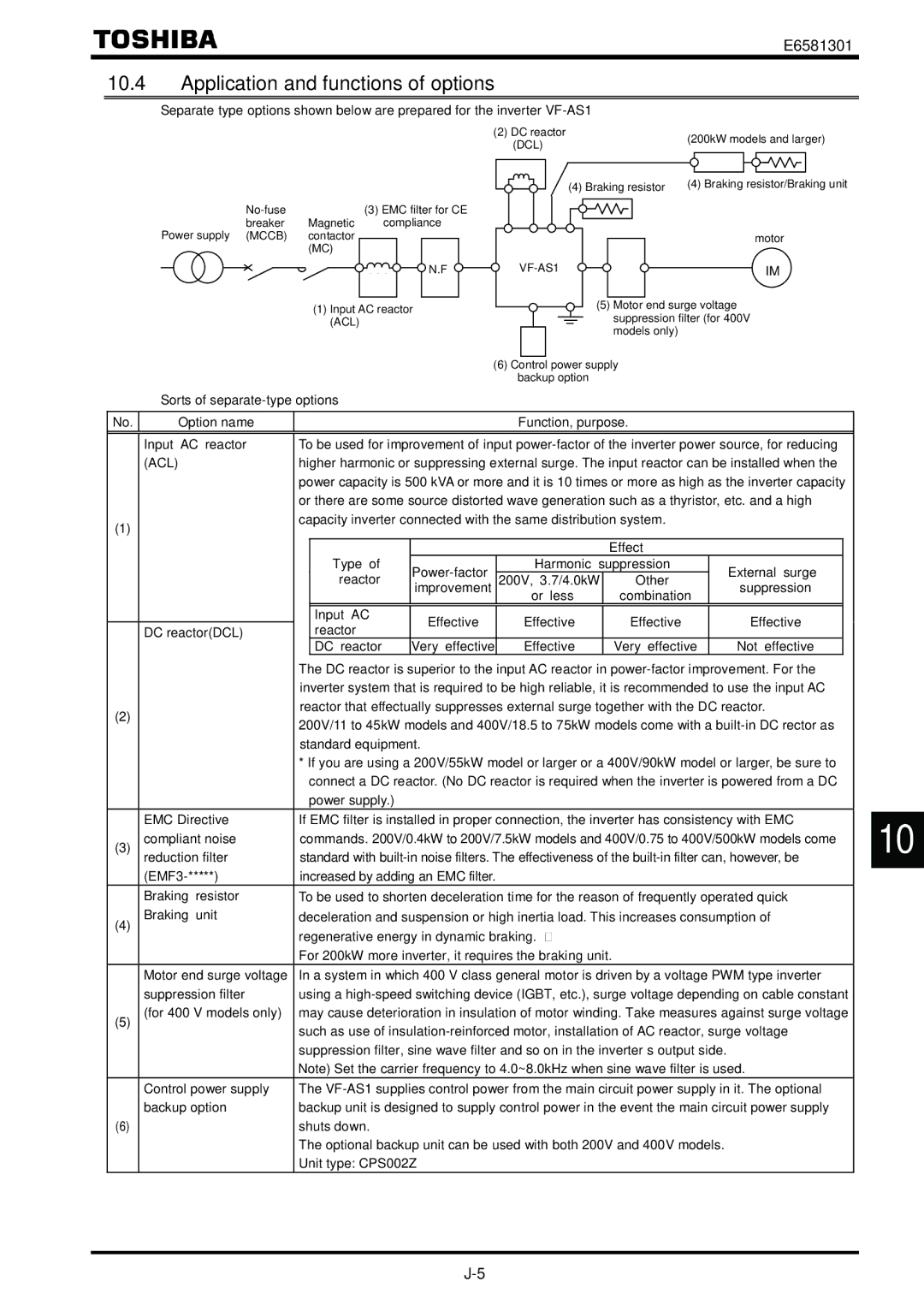 Toshiba VF-AS1 instruction manual Application and functions of options, Acl 