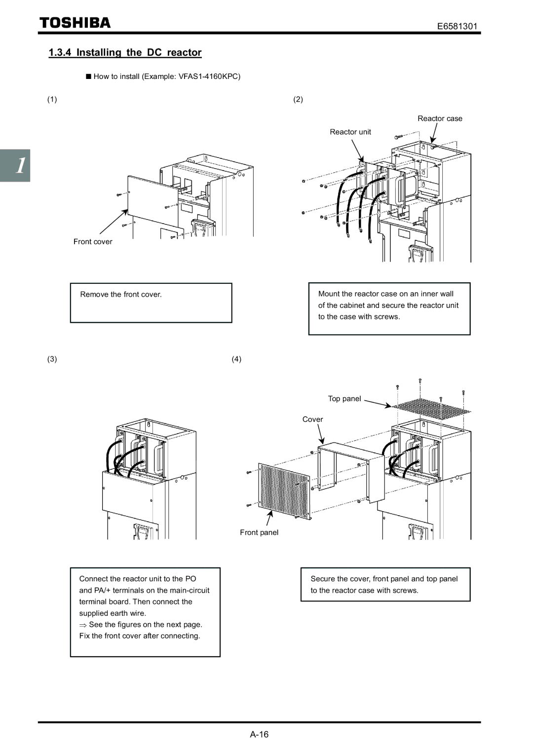 Toshiba VF-AS1 instruction manual Installing the DC reactor 