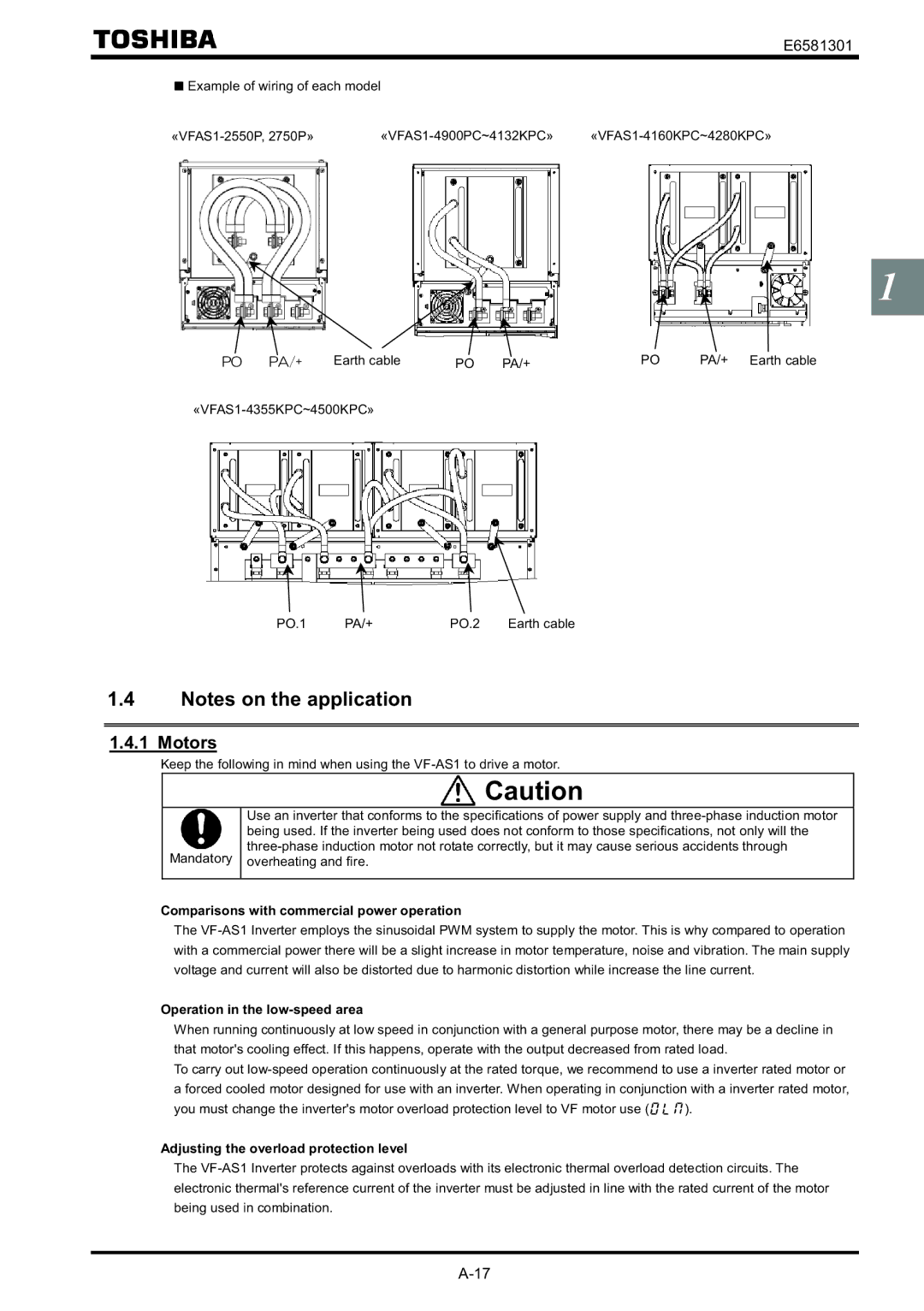 Toshiba VF-AS1 instruction manual Motors, Comparisons with commercial power operation, Operation in the low-speed area 