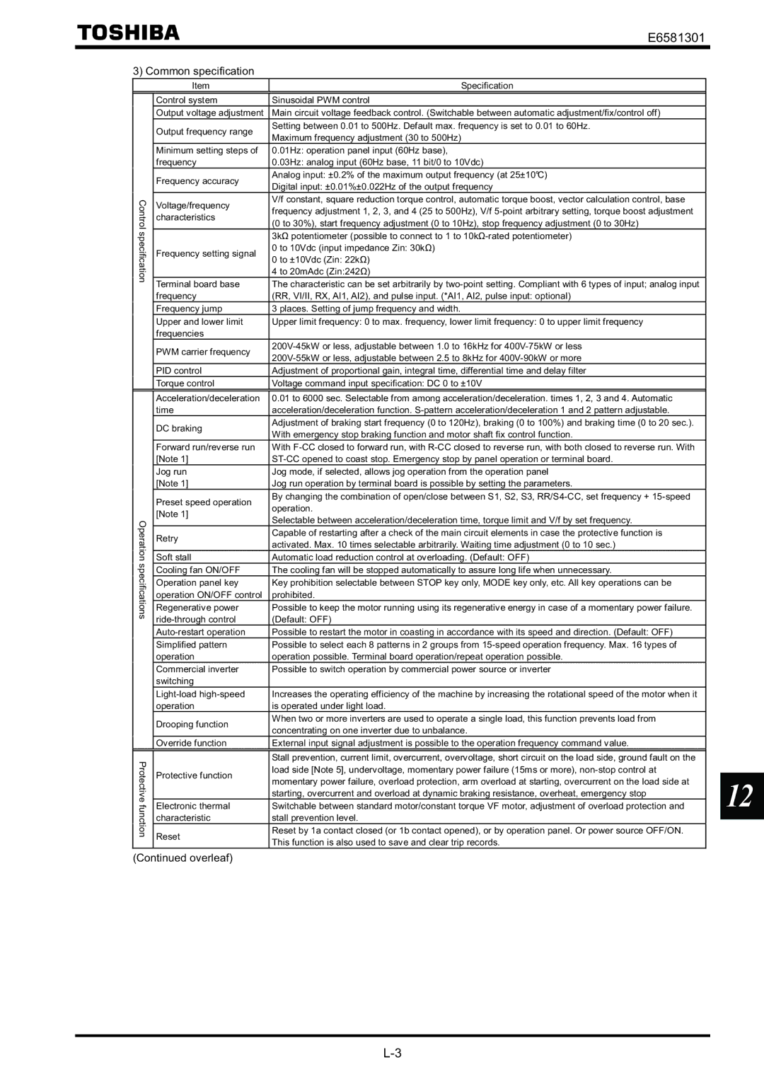 Toshiba VF-AS1 instruction manual Common specification, Voltage/frequency 