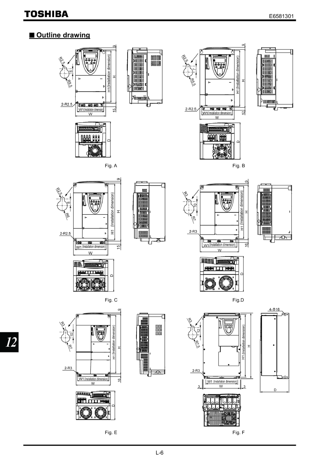 Toshiba VF-AS1 instruction manual Outline drawing, Fig. a 