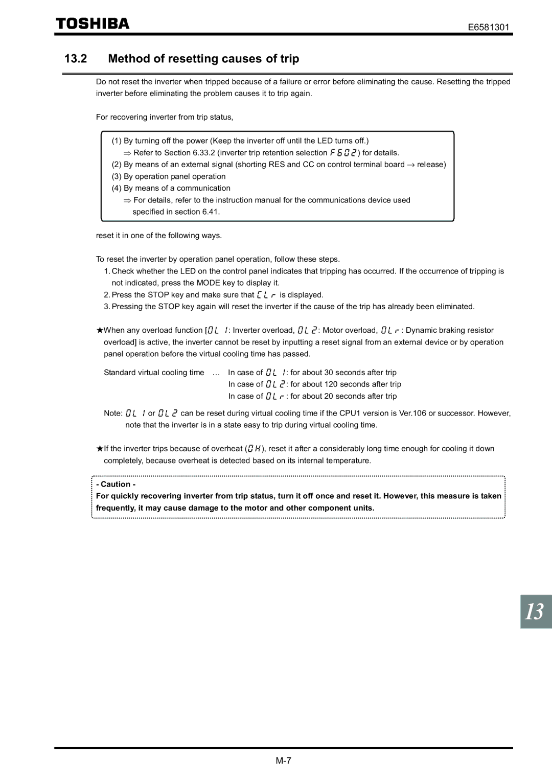 Toshiba VF-AS1 instruction manual Method of resetting causes of trip 