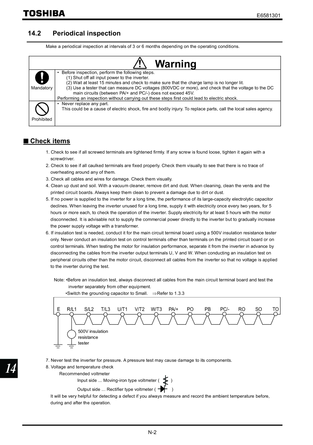 Toshiba VF-AS1 instruction manual Periodical inspection, Check items 