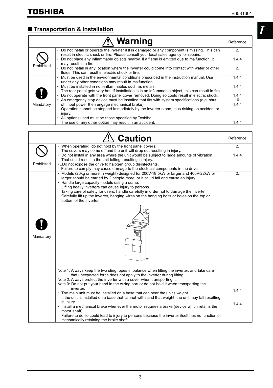 Toshiba VF-AS1 instruction manual Transportation & installation 