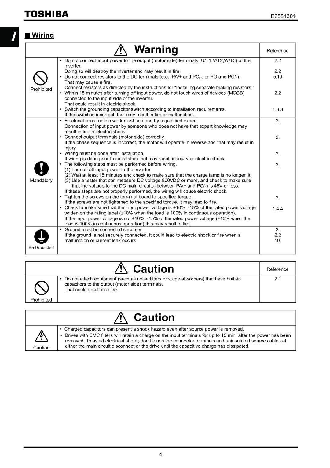 Toshiba VF-AS1 instruction manual Wiring, Reference 