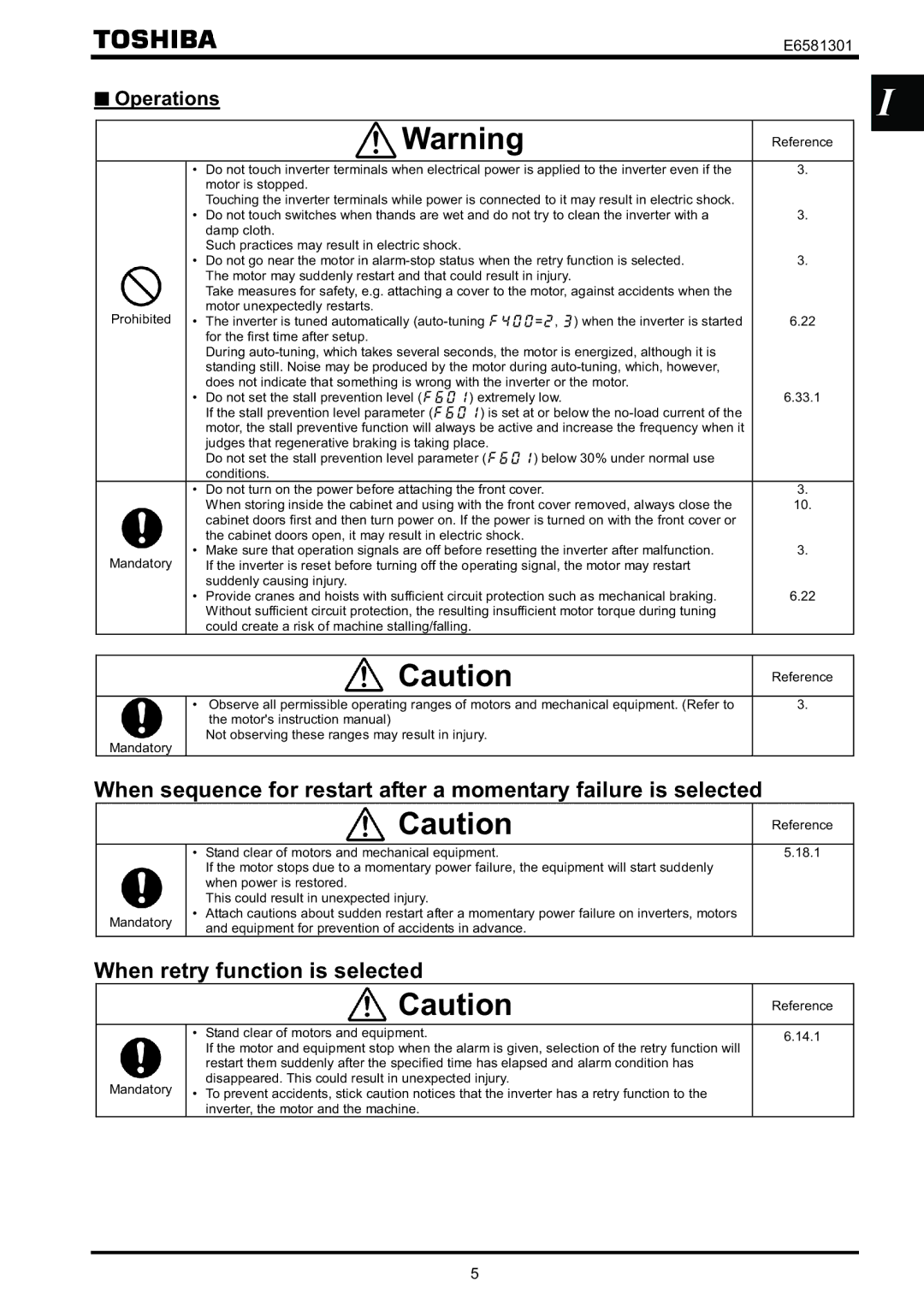 Toshiba VF-AS1 instruction manual When retry function is selected, Operations 