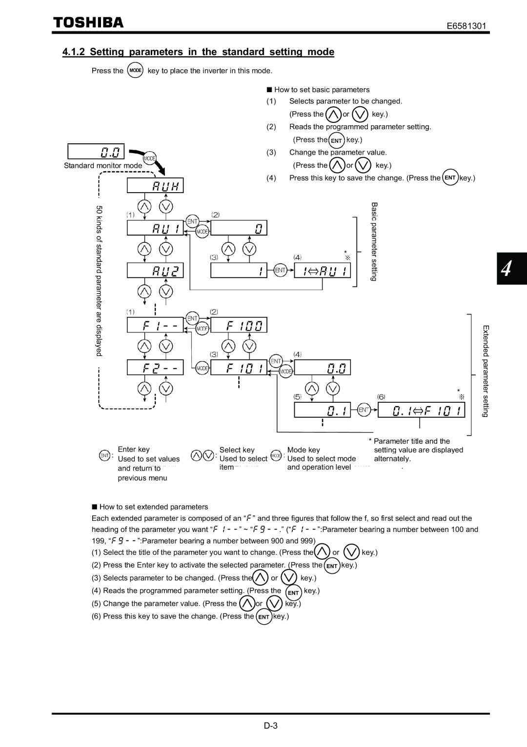 Toshiba VF-AS1 instruction manual Setting parameters in the standard setting mode 