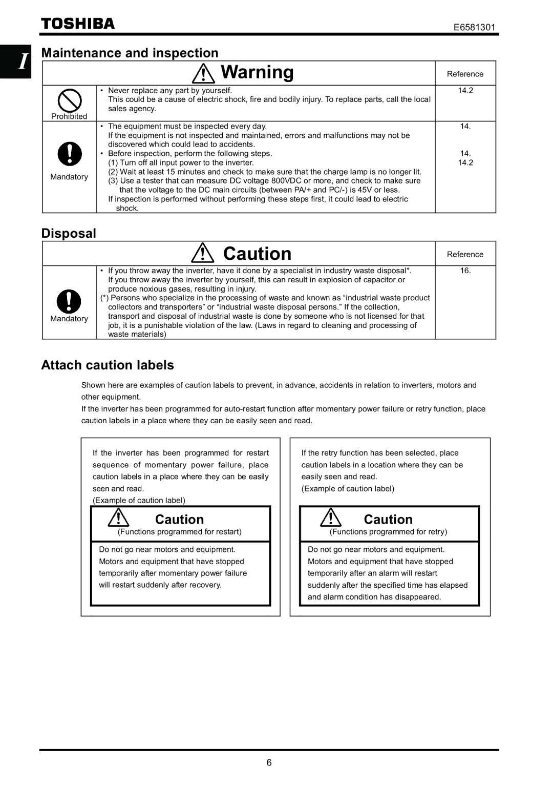 Toshiba VF-AS1 instruction manual Maintenance and inspection 