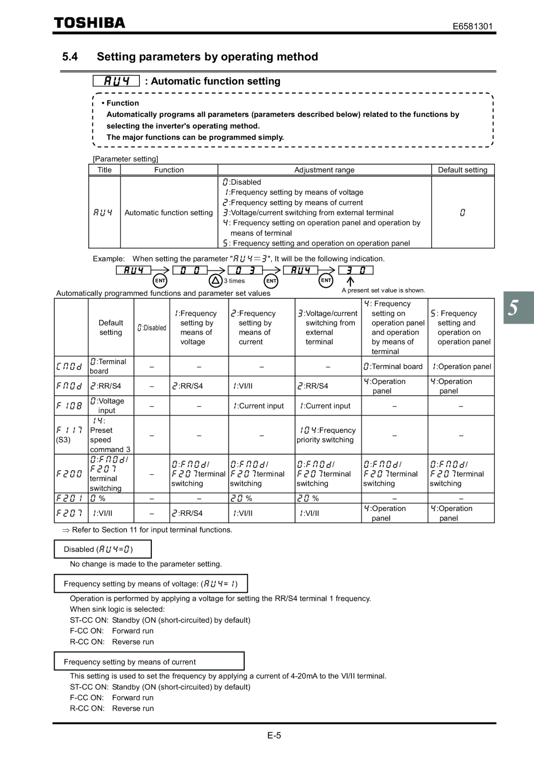 Toshiba VF-AS1 instruction manual Setting parameters by operating method, Automatic function setting, Vi/Ii 