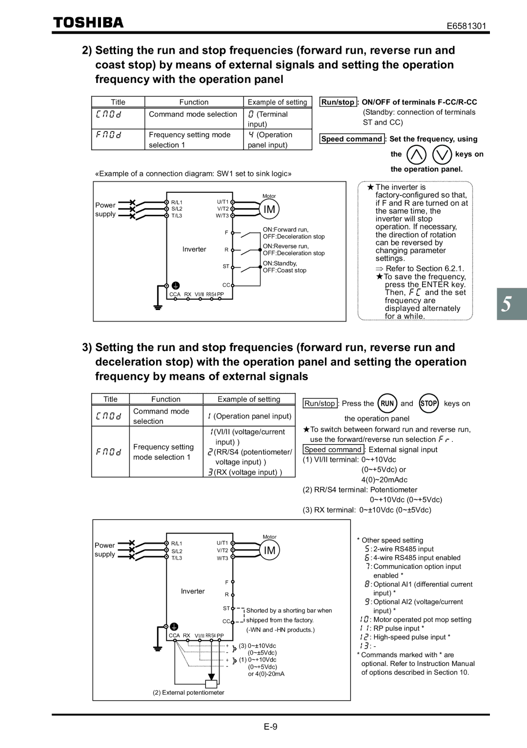 Toshiba VF-AS1 instruction manual Run/stop ON/OFF of terminals F-CC/R-CC, Standby connection of terminals ST and CC 