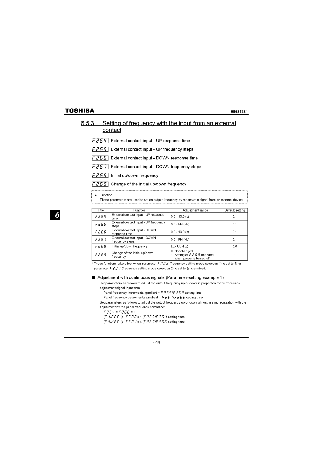 Toshiba VF-FS1 instruction manual Setting of frequency with the input from an external contact 