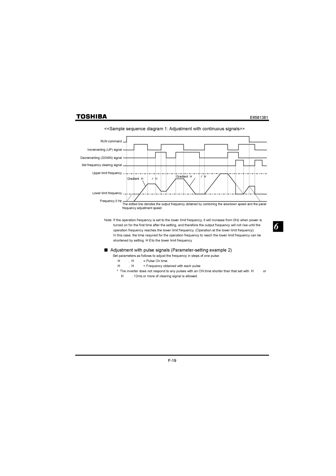 Toshiba VF-FS1 instruction manual Sample sequence diagram 1 Adjustment with continuous signals 