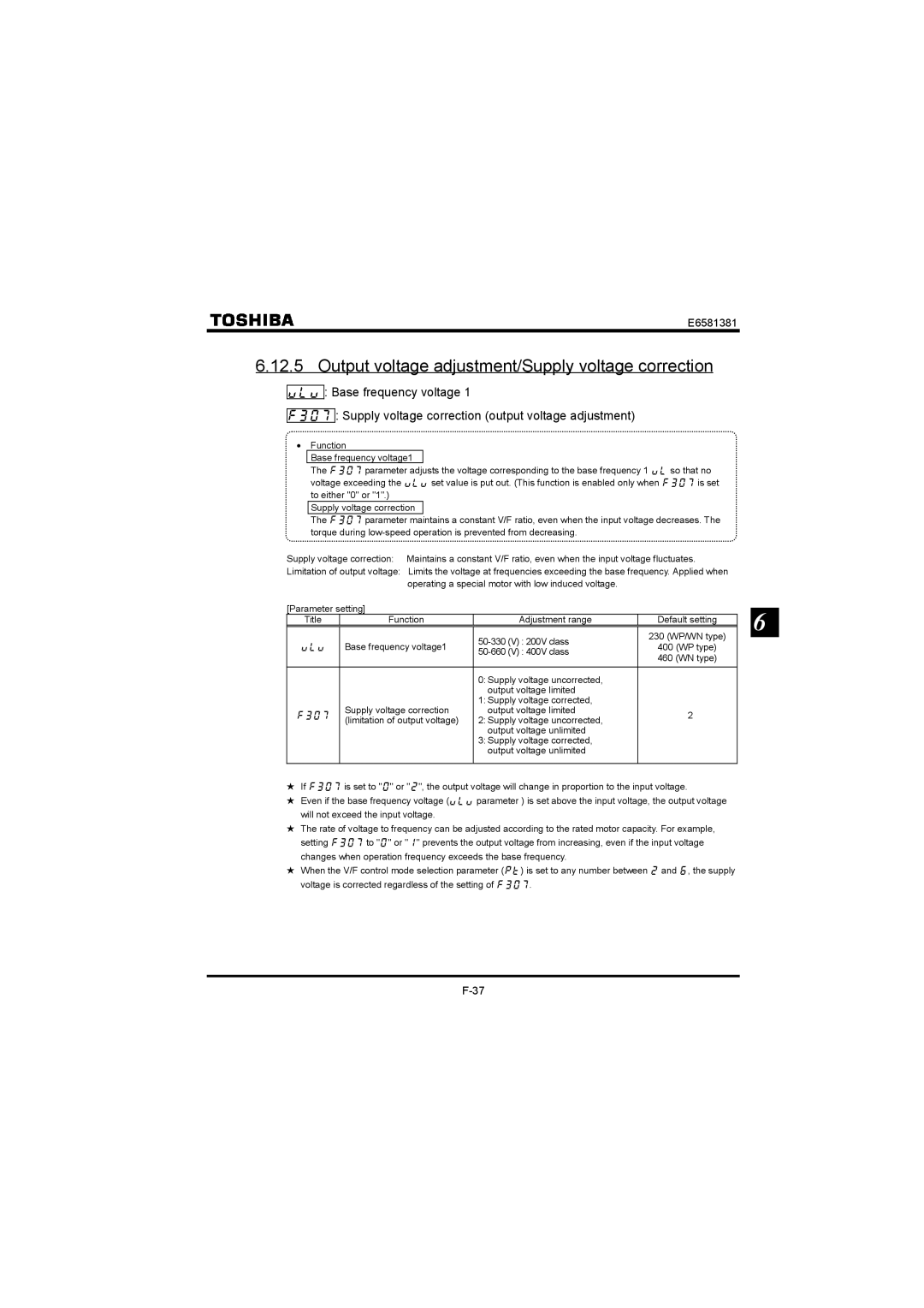 Toshiba VF-FS1 instruction manual Output voltage adjustment/Supply voltage correction, Xnx 