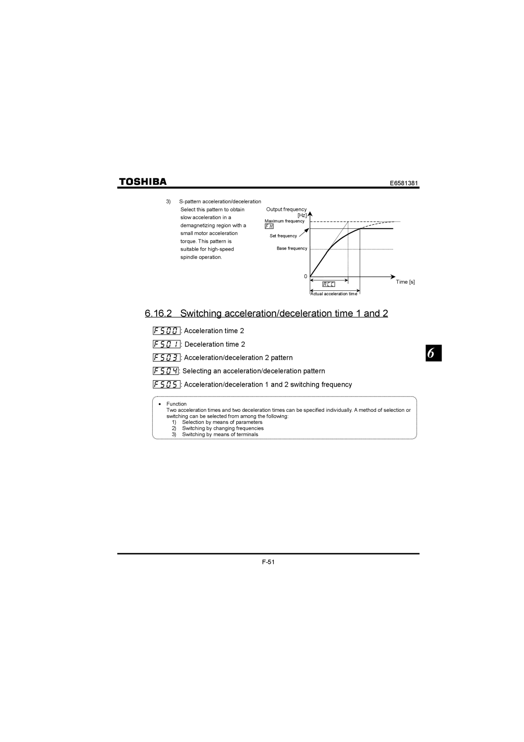 Toshiba VF-FS1 instruction manual Switching acceleration/deceleration time 1 