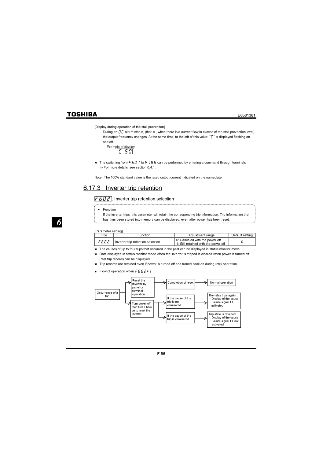 Toshiba VF-FS1 instruction manual ,  Inverter trip retention selection 