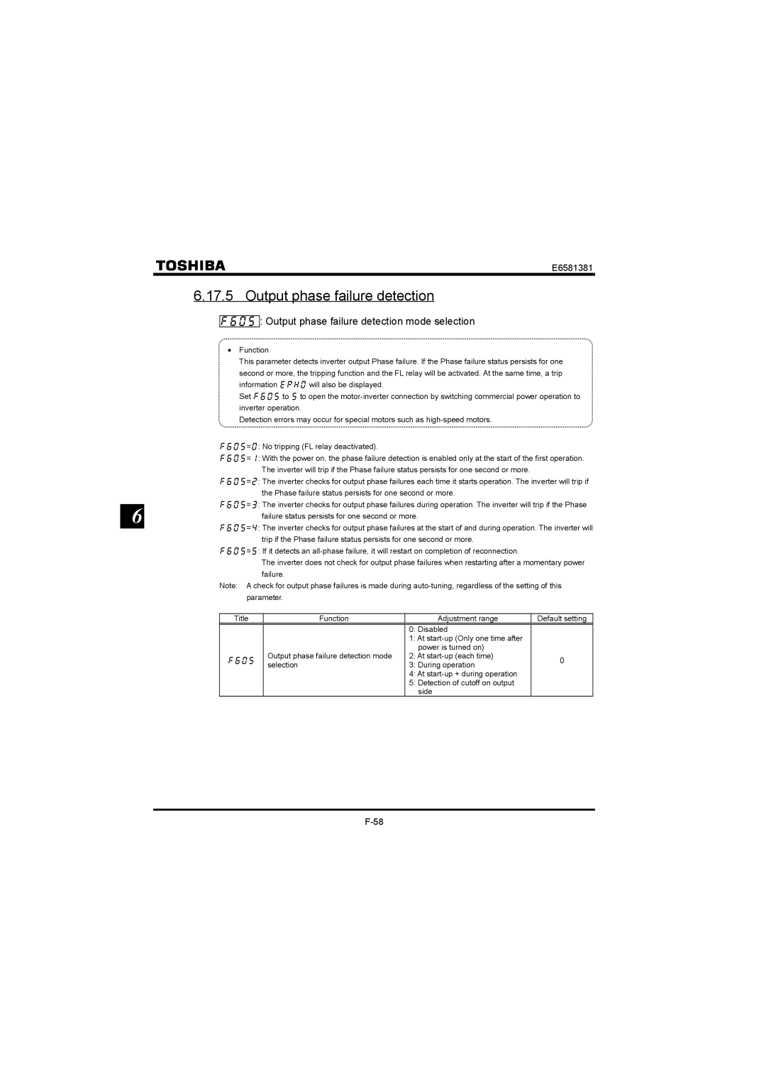 Toshiba VF-FS1 instruction manual  Output phase failure detection mode selection 