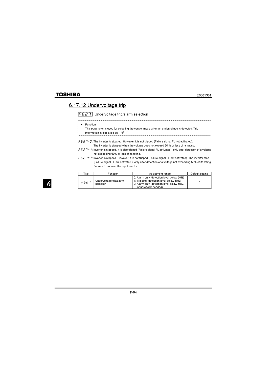 Toshiba VF-FS1 instruction manual  Undervoltage trip/alarm selection 