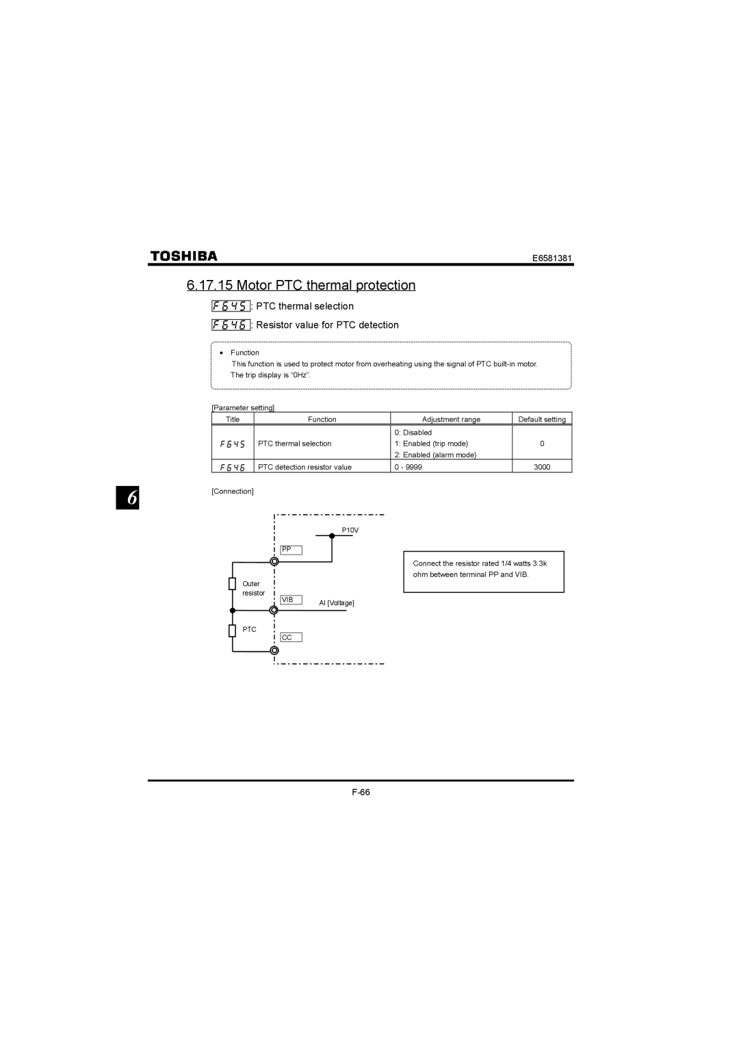 Toshiba VF-FS1 instruction manual Motor PTC thermal protection 