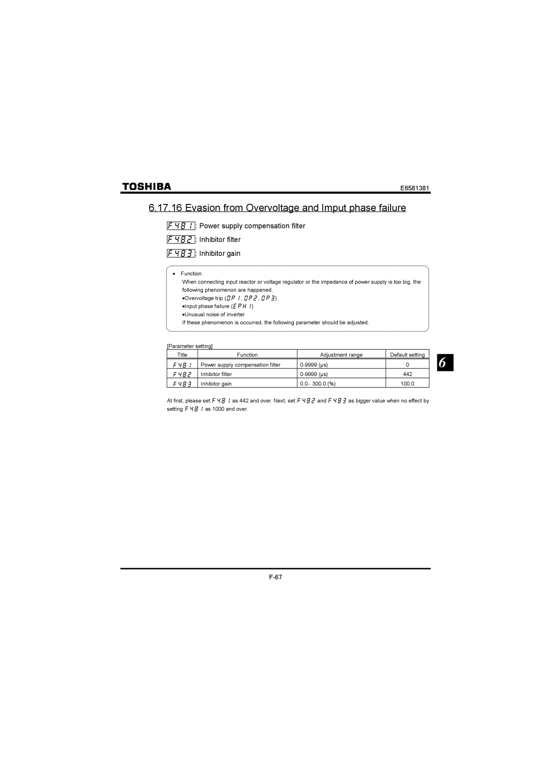 Toshiba VF-FS1 instruction manual Evasion from Overvoltage and Imput phase failure 