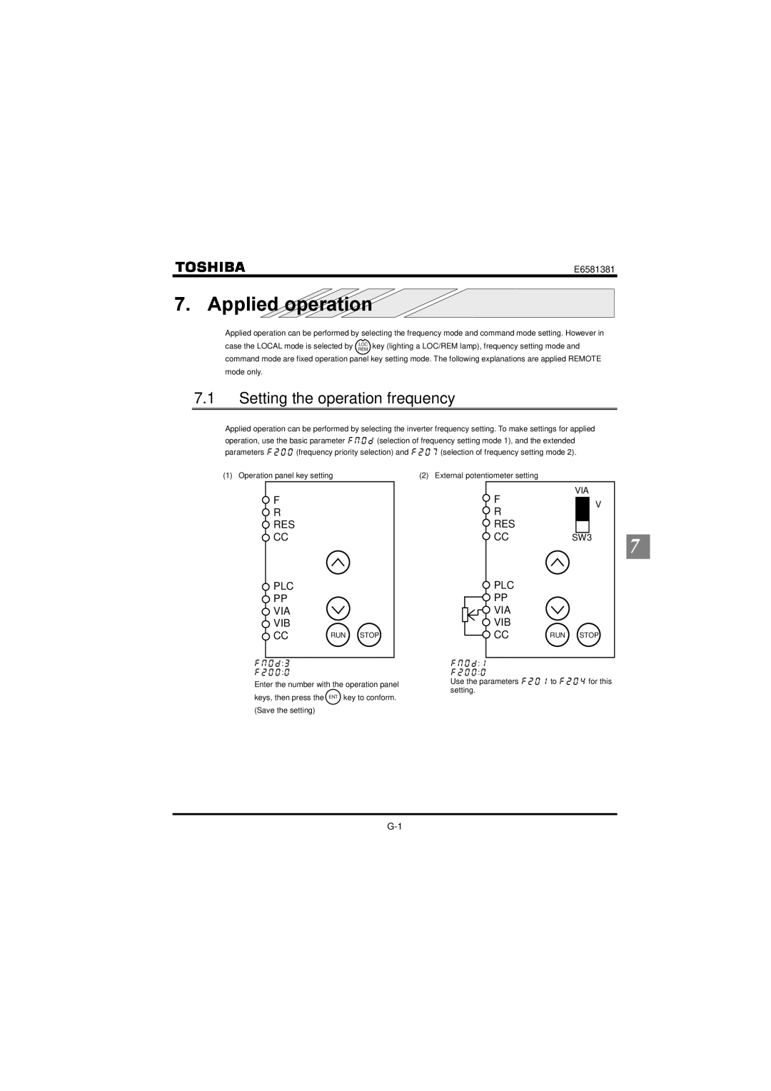 Toshiba VF-FS1 instruction manual Applied operation, Setting the operation frequency, Hoqf, Hoqf 