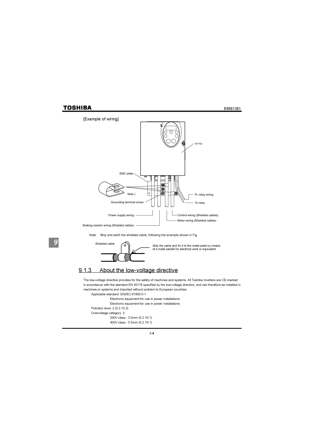 Toshiba VF-FS1 instruction manual About the low-voltage directive, Example of wiring 