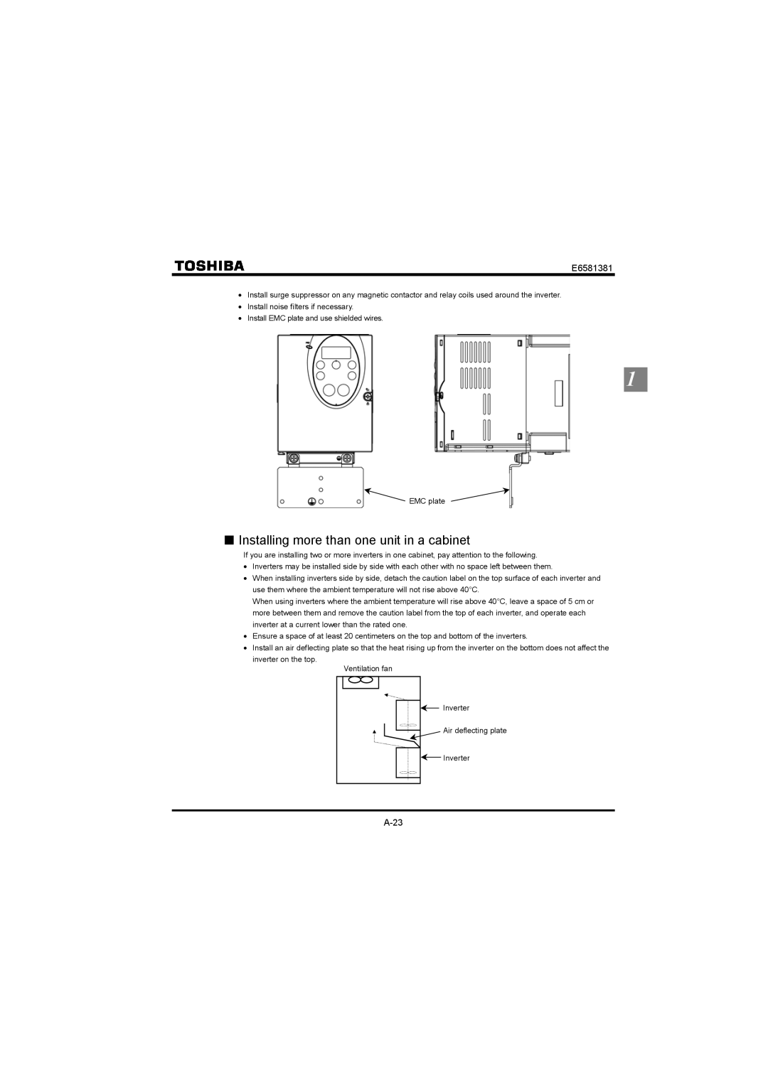 Toshiba VF-FS1 instruction manual Installing more than one unit in a cabinet 