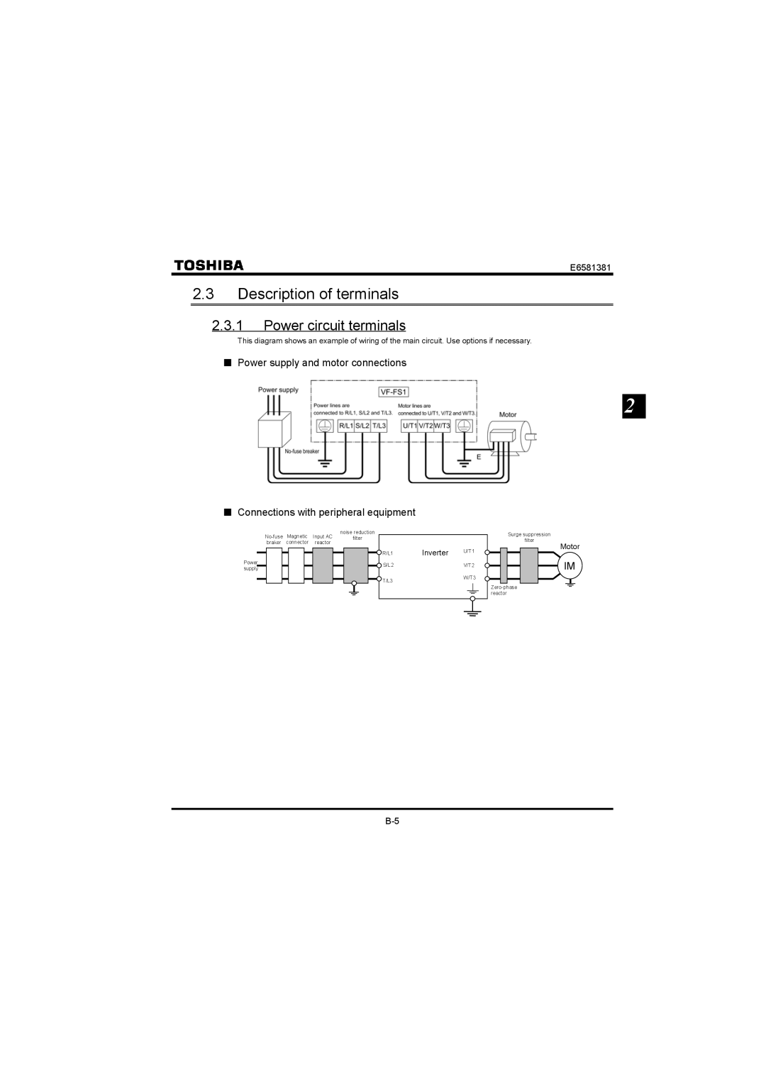 Toshiba VF-FS1 instruction manual Description of terminals, Power circuit terminals 