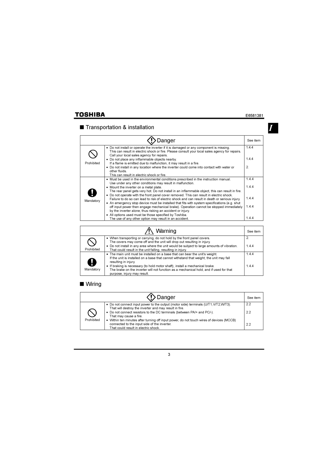 Toshiba VF-FS1 instruction manual Transportation & installation, Wiring 