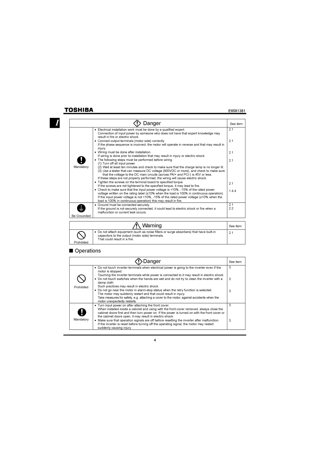 Toshiba VF-FS1 instruction manual Operations 