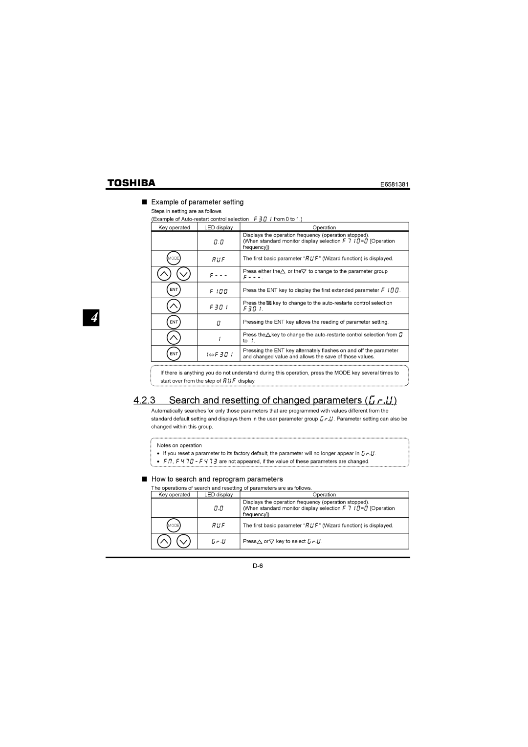 Toshiba VF-FS1 instruction manual Search and resetting of changed parameters I4W, Example of parameter setting, ItW 